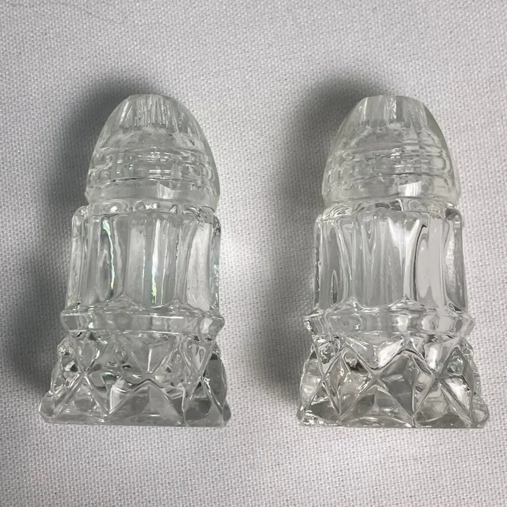 Vintage Glass Salt & Pepper Shakers 1960s Art Deco Heavy Texture 2” Glass Set